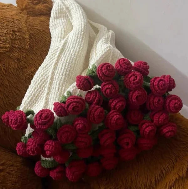 El Yapımı Kırmızı Gül Detaylı Şal ve Battaniye 🌹🧶