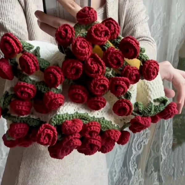 El Yapımı Kırmızı Gül Detaylı Şal ve Battaniye 🌹🧶