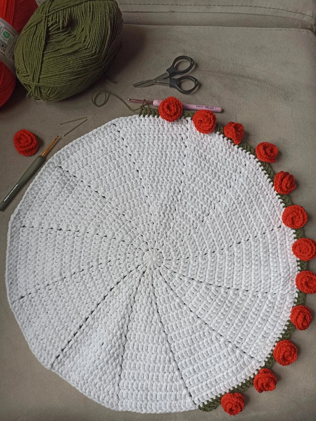 El Yapımı Kırmızı Gül Detaylı Şal ve Battaniye 🌹🧶
