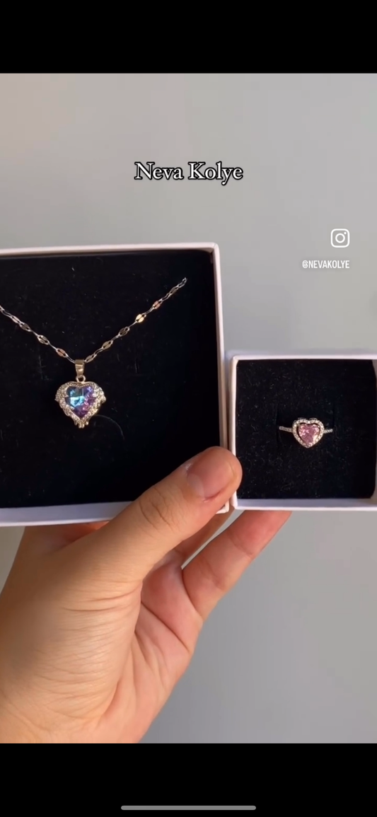 Pandor Kutusunda Altın Kaplama Hearts Kolye + Altın Kaplama Pandora Yüzük