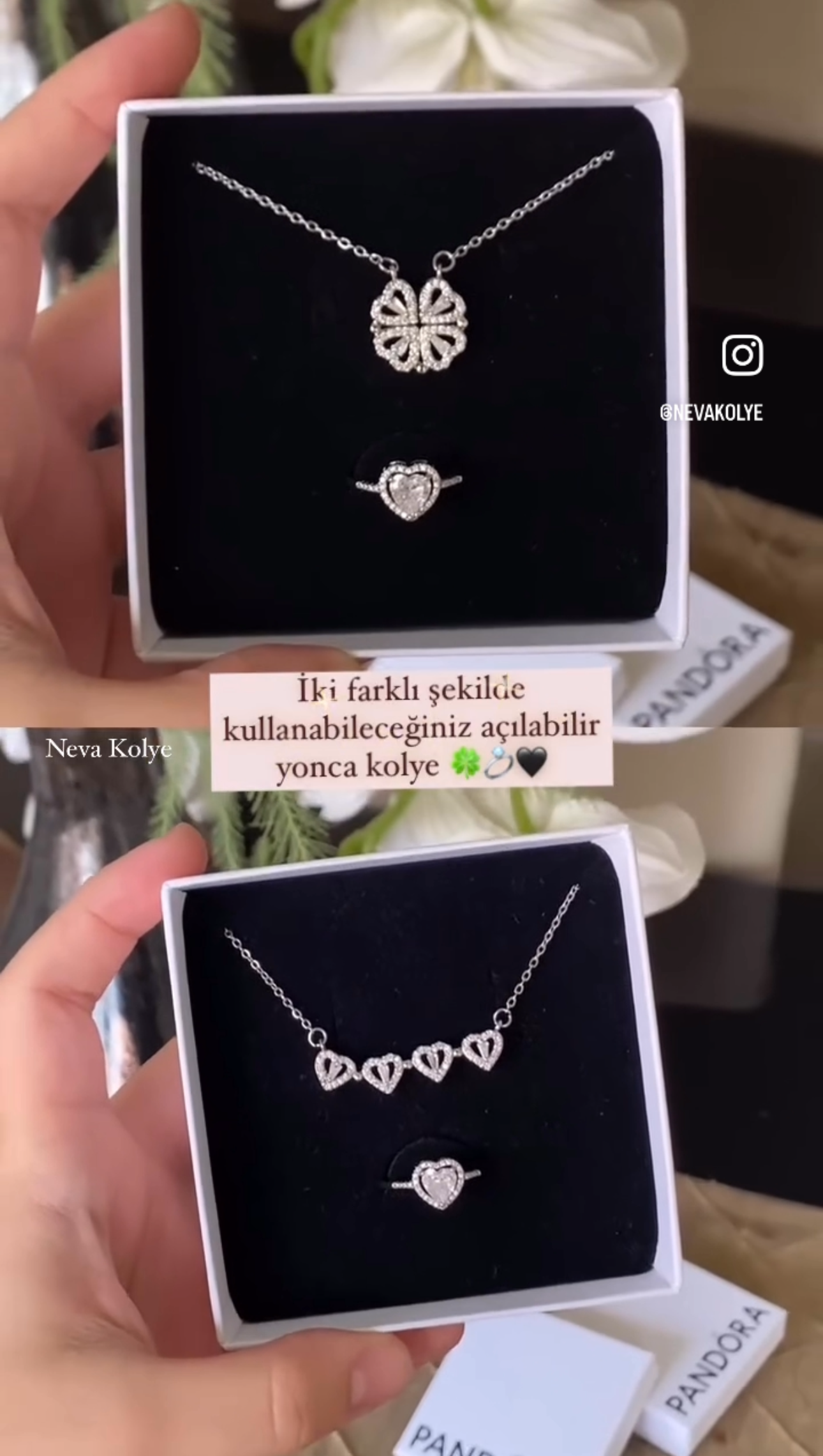 Çift Kullanımlı Yonca Kolye + Pandora Yüzük
