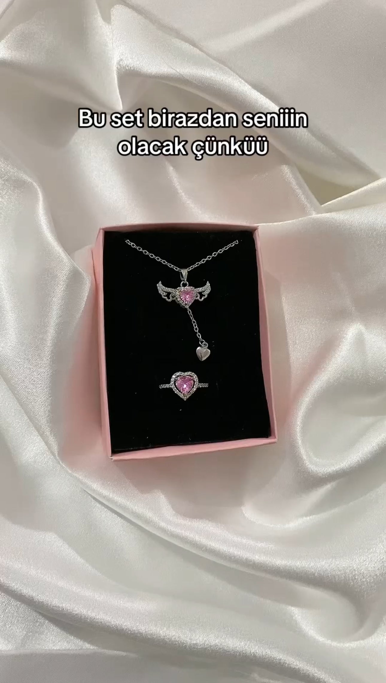 14 Ayar Gümüş Kaplama Sevgi Meleği Kolye + Yüzük