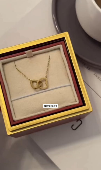 14 AYAR ALTIN KAPLAMA ÇİFT KALP KOLYE