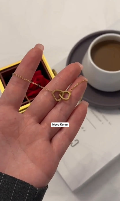 14 AYAR ALTIN KAPLAMA ÇİFT KALP KOLYE