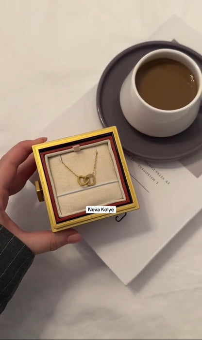 14 AYAR ALTIN KAPLAMA ÇİFT KALP KOLYE