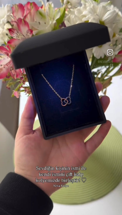 Işıklı Kutuda Çift Kalp Kolye