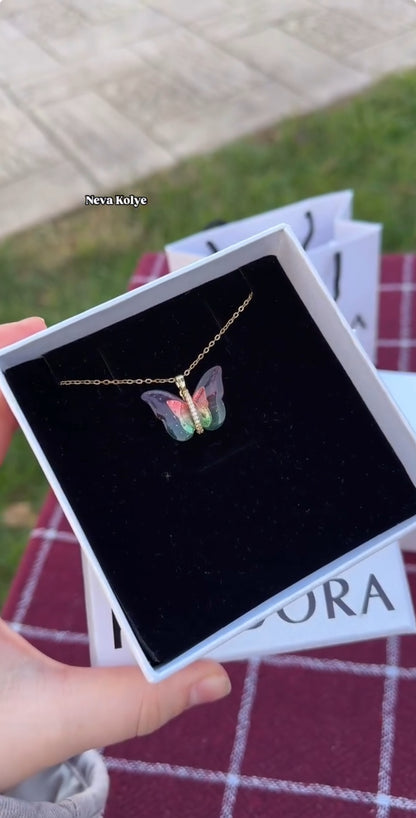 14 AYAR ALTIN KAPLAMA KELEBEK KOLYE