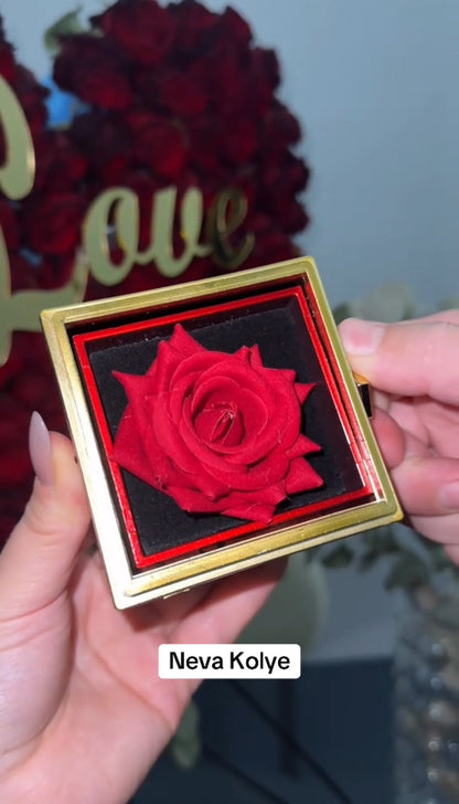 Dönen Güllü Kutuda Çift Kalp Kolye + Yüzük