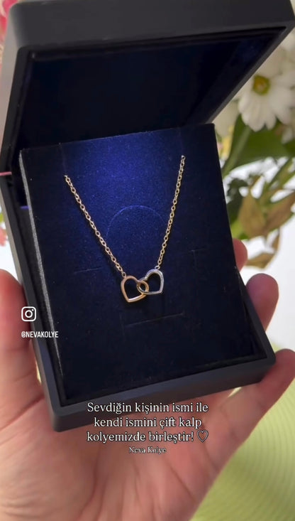 Işıklı Kutuda Çift Kalp Kolye