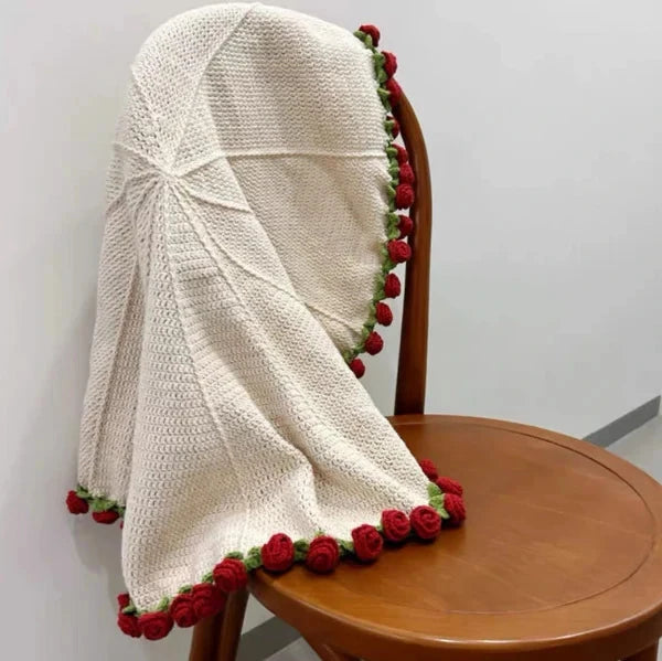 El Yapımı Kırmızı Gül Detaylı Şal ve Battaniye 🌹🧶