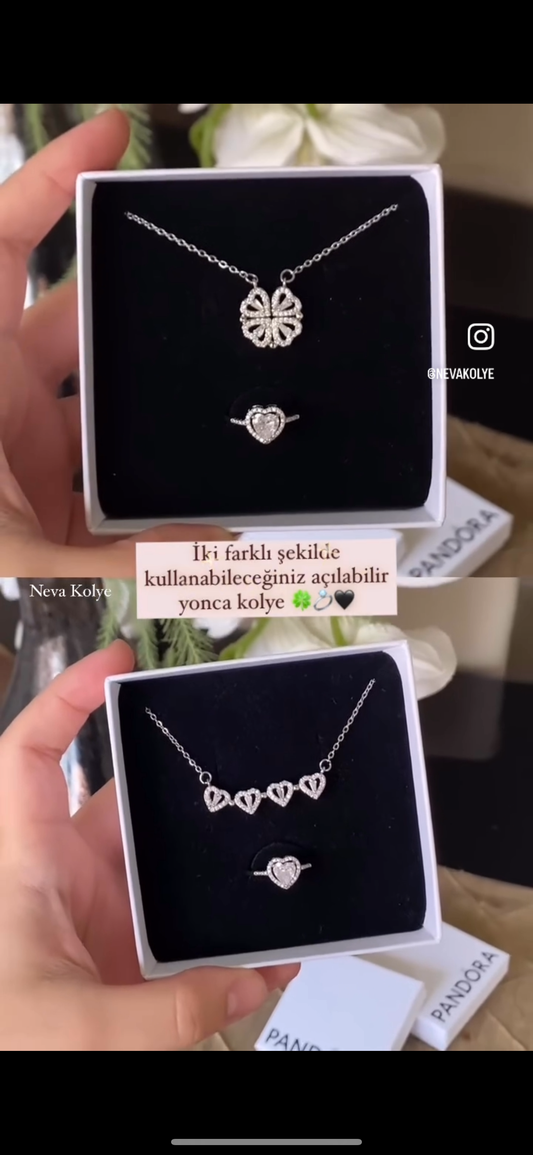 Çift Kullanımlı Yonca Kolye + Pandora Yüzük