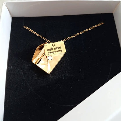 14 Ayar Altın Kaplama Mektup Kolye ( özel isim,tarih,not,şiir yazılı )