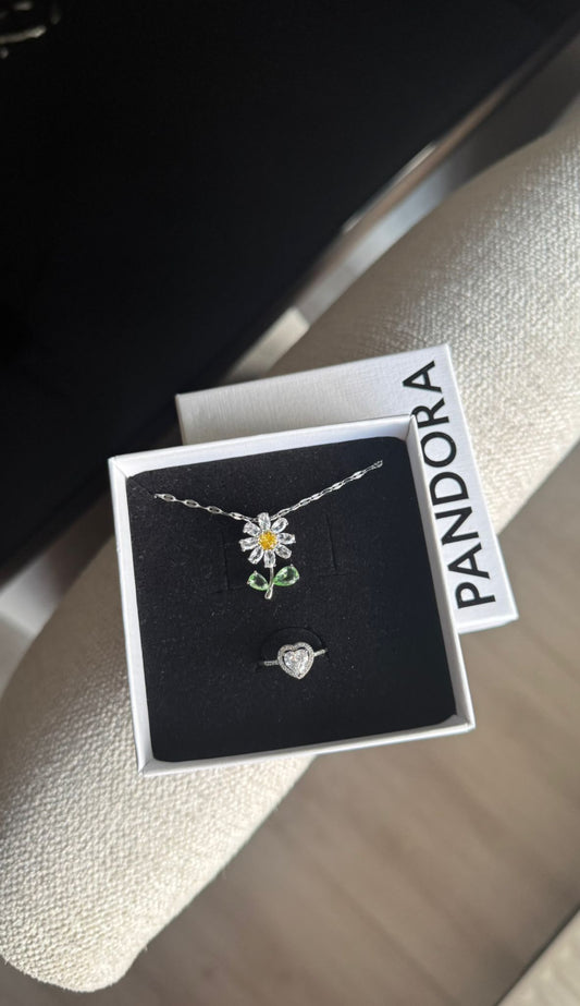 Pandora Kutusunda Papatya Kolye + Yüzük Seti