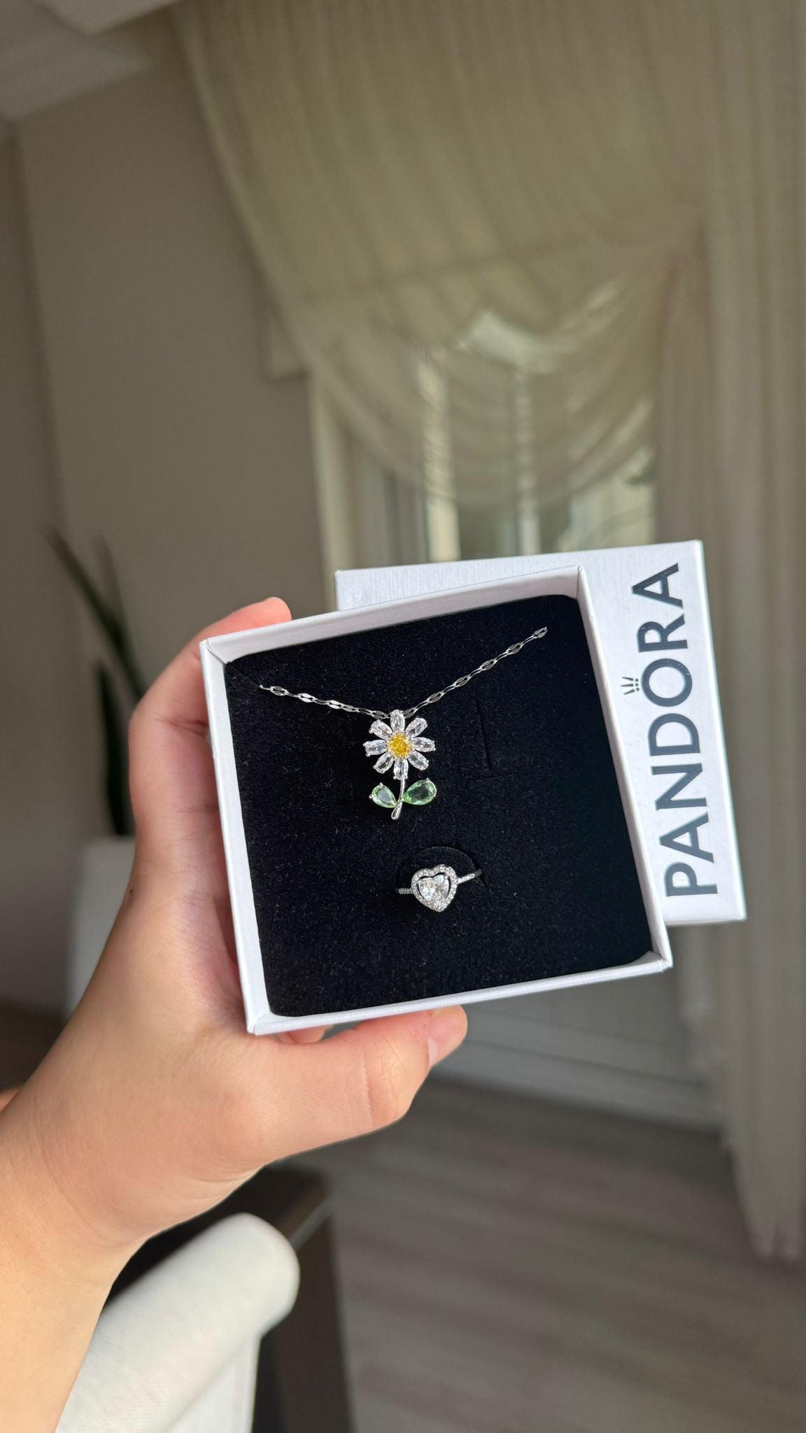 Pandora Kutusunda Papatya Kolye + Yüzük Seti