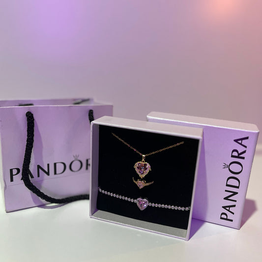 Pandora Kutusunda Altın Kaplama Hearts Kolye Seti ( Kolye + Yüzük + Bileklik )