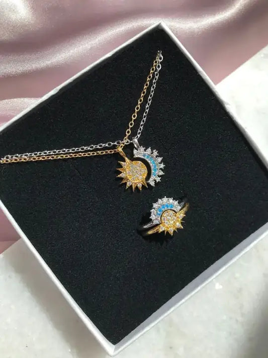 ARKADAŞLIĞIN SEMBOLÜ: EŞSİZ PANDORA ARKADAŞ SETİ ( AY ve GÜNEŞ YÜZÜK + KOLYE )