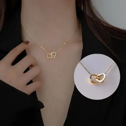 DÖNEN GÜLLÜ KUTUDA ÇİFT KALP KOLYE